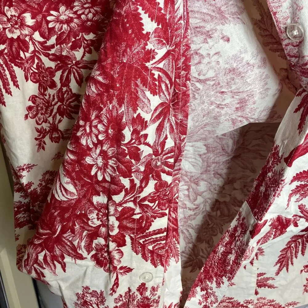 Vtg Pottery Barn Duvet Cover Cotton Linen Blend Sorrel Red Floral with Sham